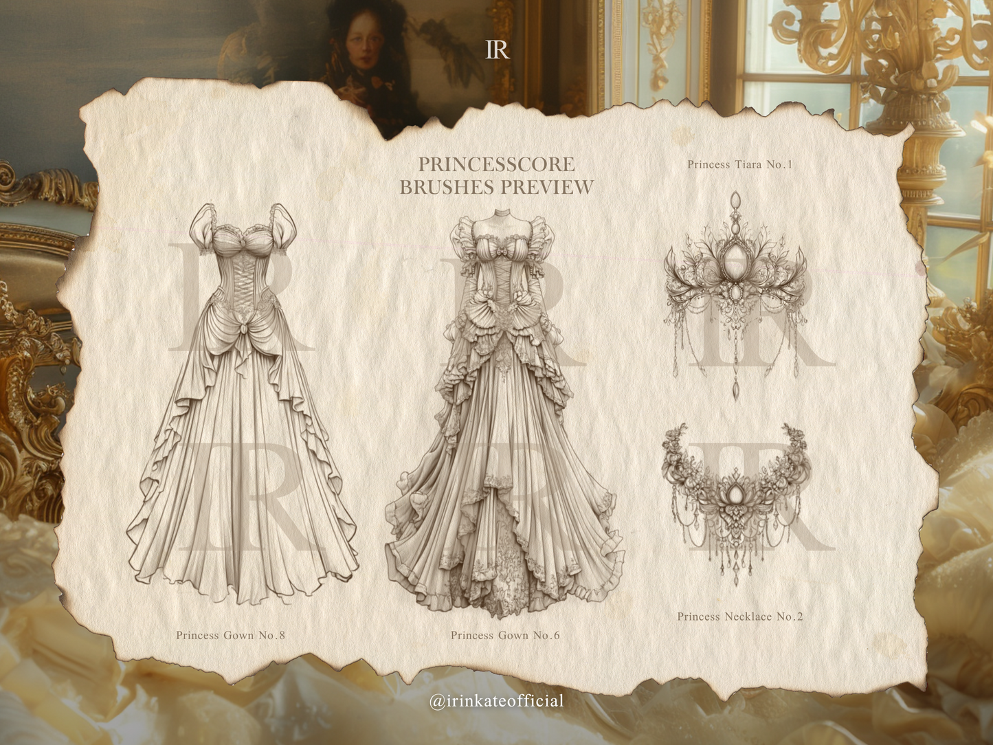 86 Procreate Stamp Brushes - Princesscore Fashion Dress Template for Fashion Design Illustration