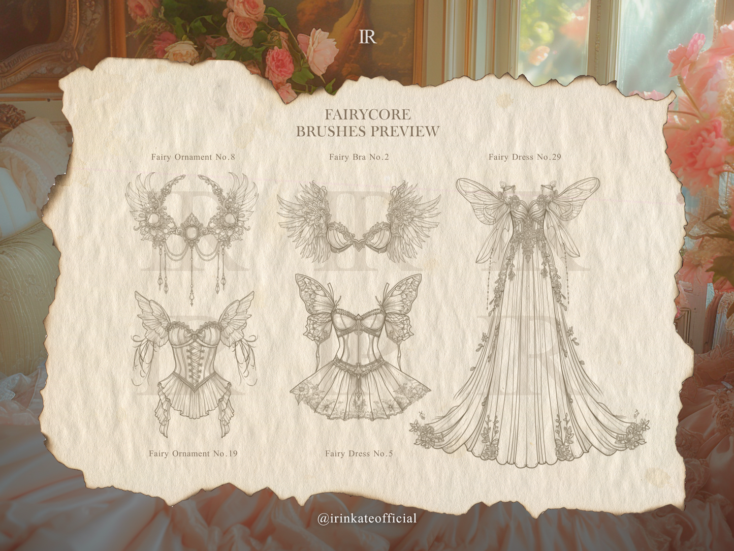 94 Procreate Stamp Brushes - Fairycore Fashion Dress Template for Fashion Design Illustration