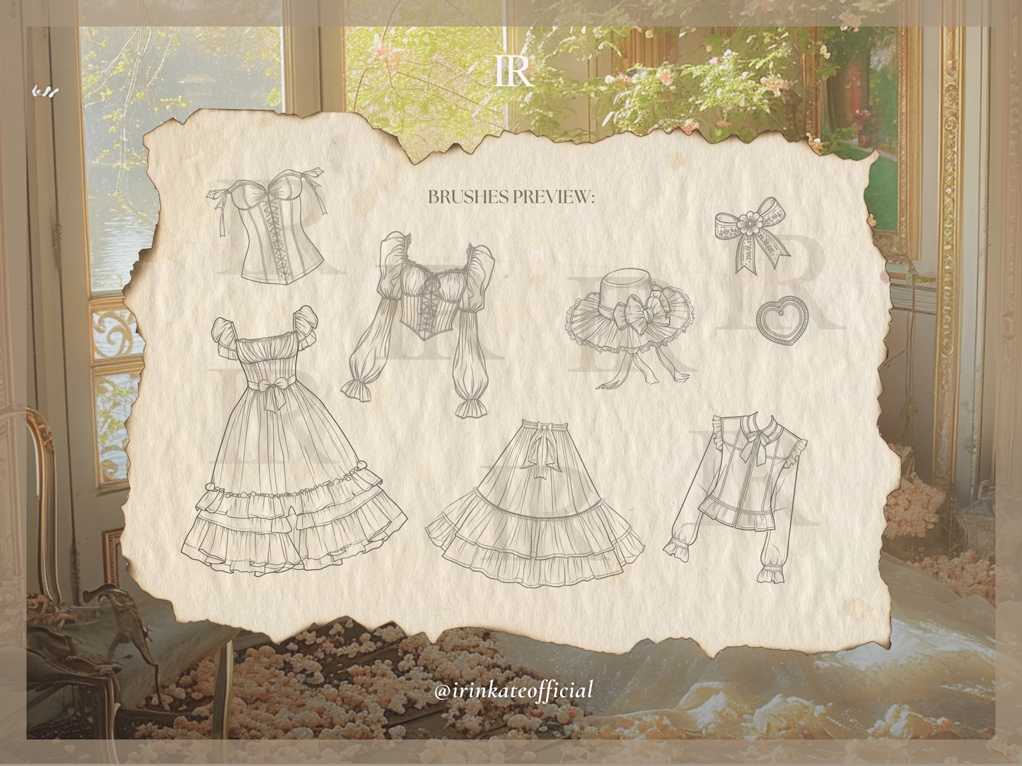 79 Procreate Stamp Brushes - Coquette Fashion Dress Template for Fashion Design Illustration